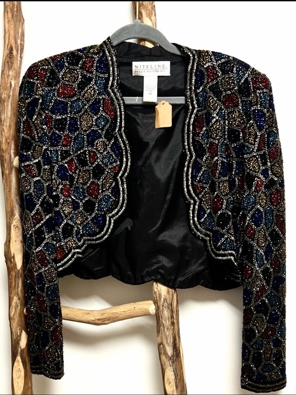 Niteline Vintage 80s Beaded Mosaic Stained Glass Bolero Shrug Medium Multicolor